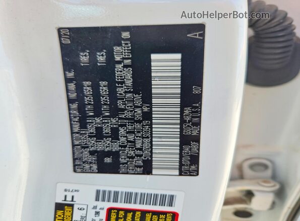 5TDHZRBH8LS039419 2020 TOYOTA HIGHLANDER White Widok naklejki z numerem VIN