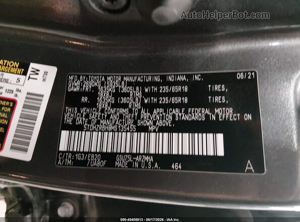 5TDHZRBH8MS135455 2021 TOYOTA HIGHLANDER Gray ძრავის განყოფილების ხედი