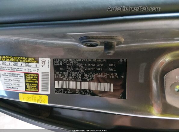 5TDJK3DCXGS143887 2016 TOYOTA SIENNA Gray Շարժիչի բաժամունքի տեսք