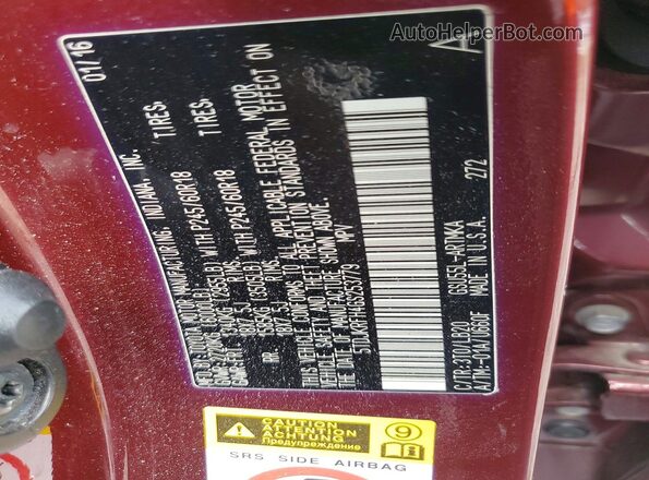 5TDJKRFH4GS253779 2016 TOYOTA HIGHLANDER Темно-бордовый Вид подкапотного пространства