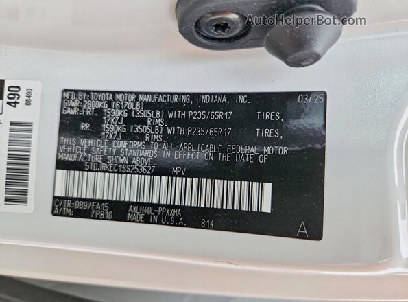 5TDJRKEC1SS253627 2025 TOYOTA SIENNA Белый 