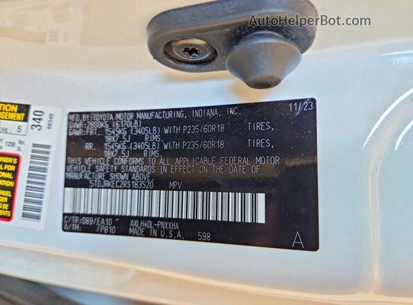 5TDJRKEC2RS183520 2024 TOYOTA SIENNA White Widok naklejki z numerem VIN