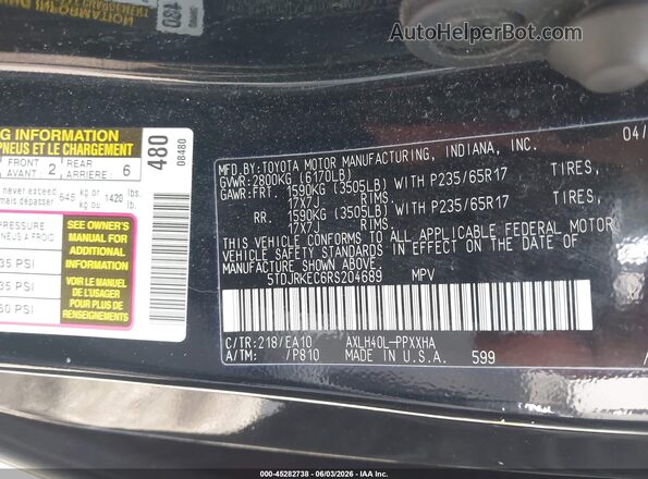 5TDJRKEC6RS204689 2024 TOYOTA SIENNA Black Widok komory silnika
