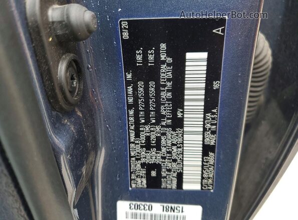 5TDJY5G19LS180492 2020 TOYOTA SEQUOIA Blue ძრავის განყოფილების ხედი