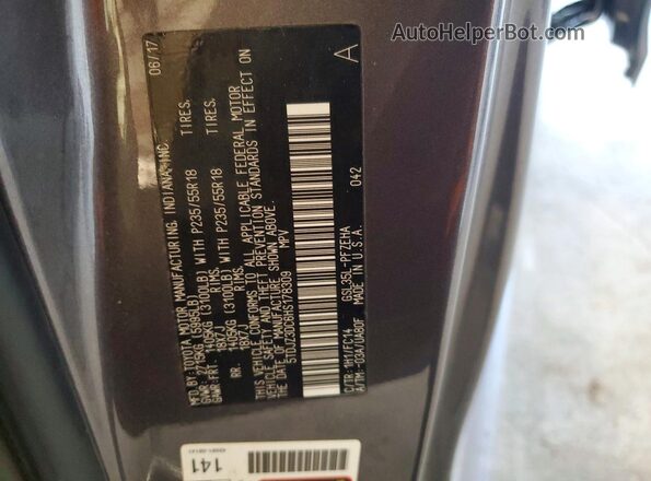 5TDJZ3DC6HS178309 2017 TOYOTA SIENNA Gray VIN კოდის სტიკერის ხედი