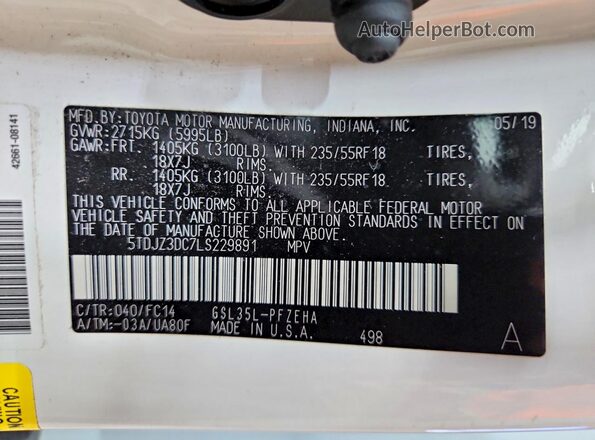 5TDJZ3DC7LS229891 2020 TOYOTA SIENNA White 360 interior view