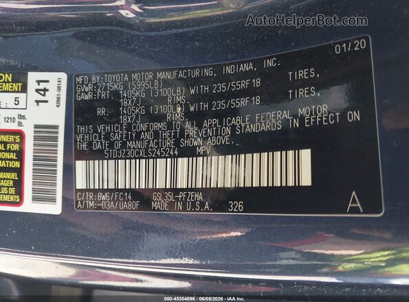 5TDJZ3DCXLS245244 2020 TOYOTA SIENNA Dark Blue Widok komory silnika