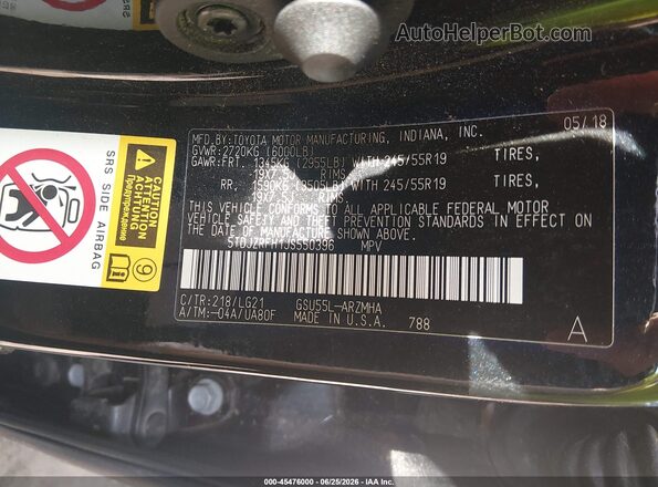 5TDJZRFH1JS550396 2018 TOYOTA HIGHLANDER Black Engine compartment view