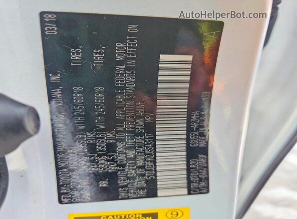 5TDJZRFH2JS543117 2018 TOYOTA HIGHLANDER White Widok naklejki z numerem VIN
