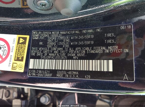 5TDJZRFH2JS553825 2018 TOYOTA HIGHLANDER Black Widok komory silnika