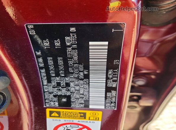 5TDJZRFH2JS851520 2018 TOYOTA HIGHLANDER Burgundy Widok naklejki z numerem VIN