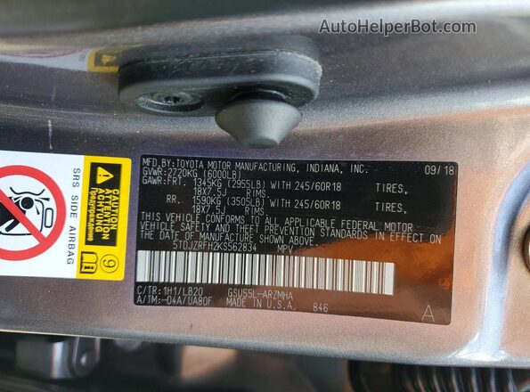 5TDJZRFH2KS562834 2019 TOYOTA HIGHLANDER Gray 360 interior view