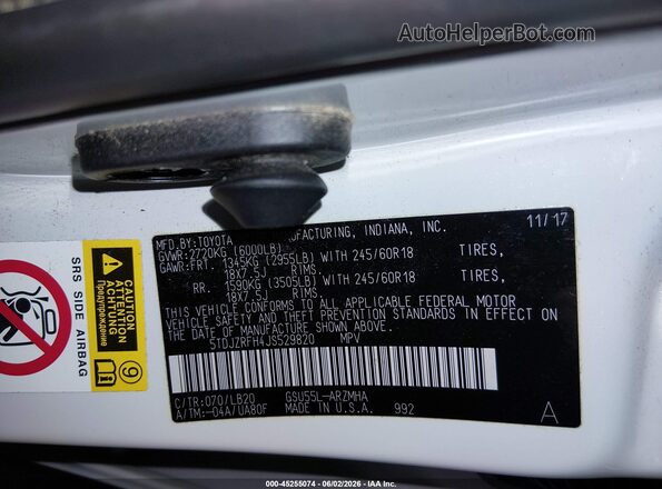 5TDJZRFH4JS529820 2018 TOYOTA HIGHLANDER White Engine compartment view