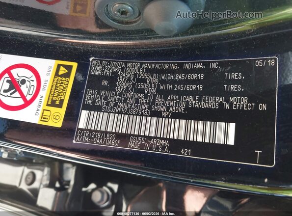 5TDJZRFH7JS879183 2018 TOYOTA HIGHLANDER Черный Вид подкапотного пространства