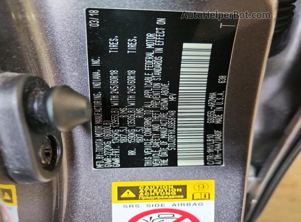 5TDJZRFHXJS858148 2018 TOYOTA HIGHLANDER Gray Вид підкапотного простору