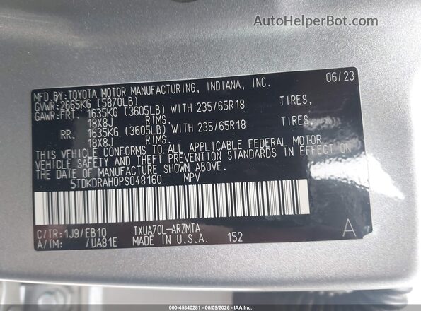 5TDKDRAH0PS048160 2023 TOYOTA HIGHLANDER Silver Widok komory silnika