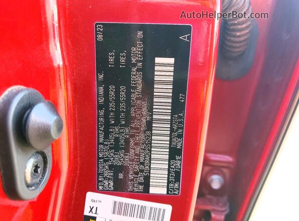 5TDKDRAH2PS515238 2023 TOYOTA HIGHLANDER Red VIN კოდის სტიკერის ხედი