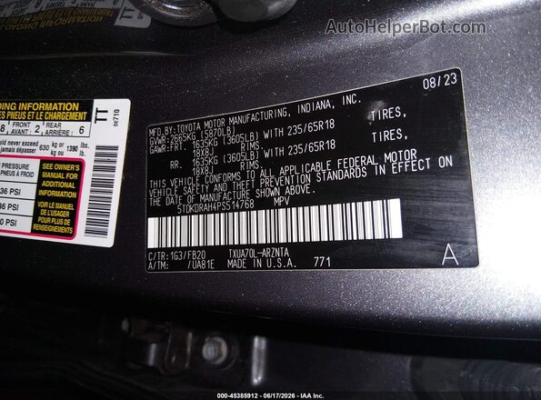 5TDKDRAH4PS514768 2023 TOYOTA HIGHLANDER Silver Շարժիչի բաժամունքի տեսք