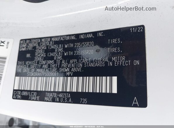 5TDKDRAH7PS009081 2023 TOYOTA HIGHLANDER Белый Вид подкапотного пространства