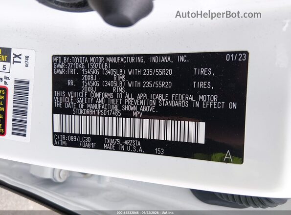5TDKDRBH1PS017465 2023 TOYOTA HIGHLANDER White Engine compartment view