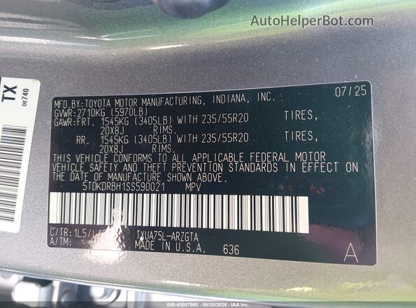 5TDKDRBH1SS590021 2025 TOYOTA HIGHLANDER Silver Вид підкапотного простору