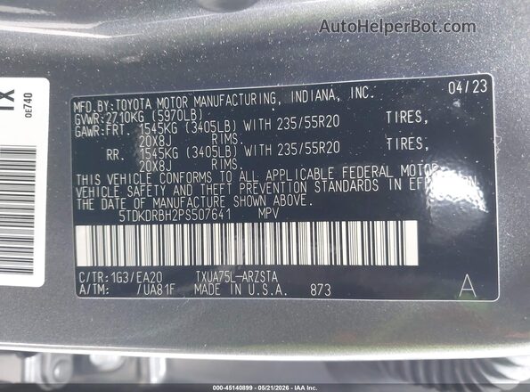 5TDKDRBH2PS507641 2023 TOYOTA HIGHLANDER Gray Widok komory silnika
