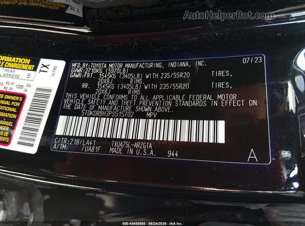 5TDKDRBH3PS515702 2023 TOYOTA HIGHLANDER Black Շարժիչի բաժամունքի տեսք