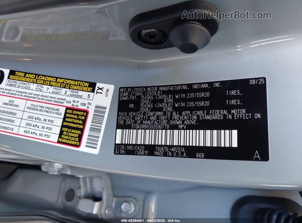 5TDKDRBH3SS590778 2025 TOYOTA HIGHLANDER Gray Вид підкапотного простору