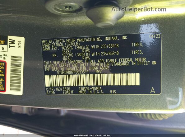 5TDKDRBH7PS033511 2023 TOYOTA HIGHLANDER Серый Вид подкапотного пространства