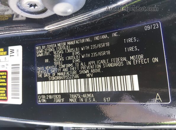 5TDKDRBH7PS522586 2023 TOYOTA HIGHLANDER Black ძრავის განყოფილების ხედი