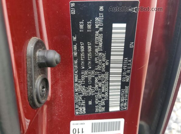 5TDKK3DC0GS709060 2016 TOYOTA SIENNA Burgundy VIN sticker view