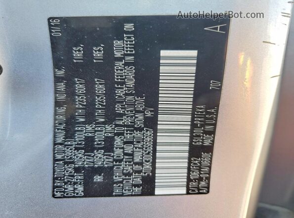 5TDKK3DC5GS696967 2016 TOYOTA SIENNA Серебряный 