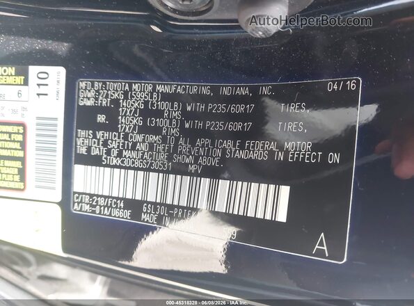 5TDKK3DC8GS730531 2016 TOYOTA SIENNA Черный Вид подкапотного пространства