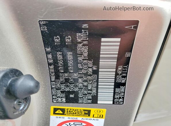 5TDKKRFH0GS143350 2016 TOYOTA HIGHLANDER Tan Вид наклейки з VIN-кодом