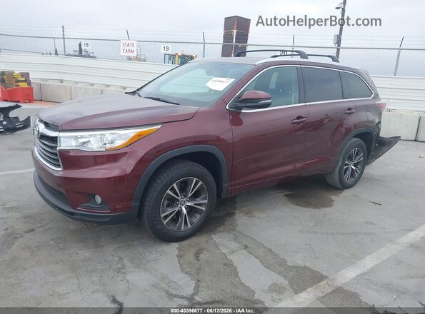 5TDKKRFH1GS163154 2016 TOYOTA HIGHLANDER Бордовый Передняя левая четверть