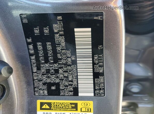 5TDKKRFH1GS504925 2016 TOYOTA HIGHLANDER Gray VIN կոդի պիտակի տեսք