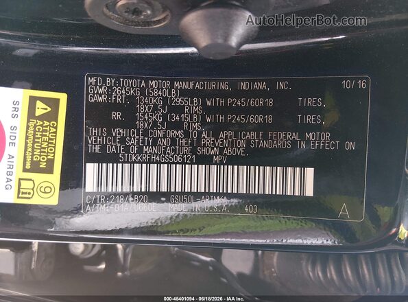 5TDKKRFH4GS506121 2016 TOYOTA HIGHLANDER Black Engine compartment view