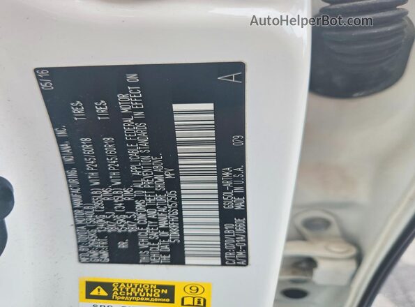 5TDKKRFH7GS157505 2016 TOYOTA HIGHLANDER Белый Вид наклейки с VIN-кодом