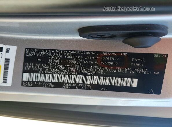 5TDKRKEC7MS047588 2021 TOYOTA SIENNA Silver Vista del compartimento del motor