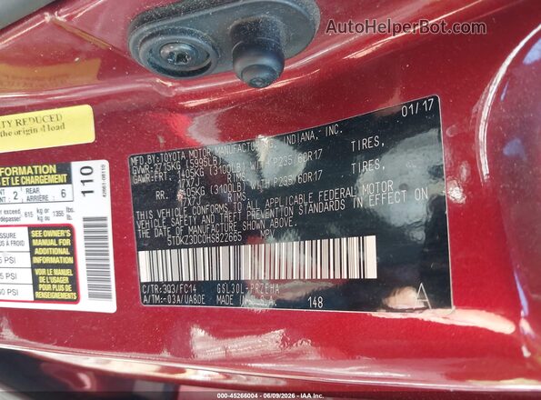 5TDKZ3DC0HS822665 2017 TOYOTA SIENNA Red 