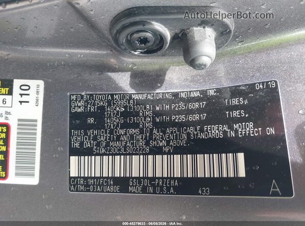 5TDKZ3DC3LS023228 2020 TOYOTA SIENNA Gray Engine compartment view
