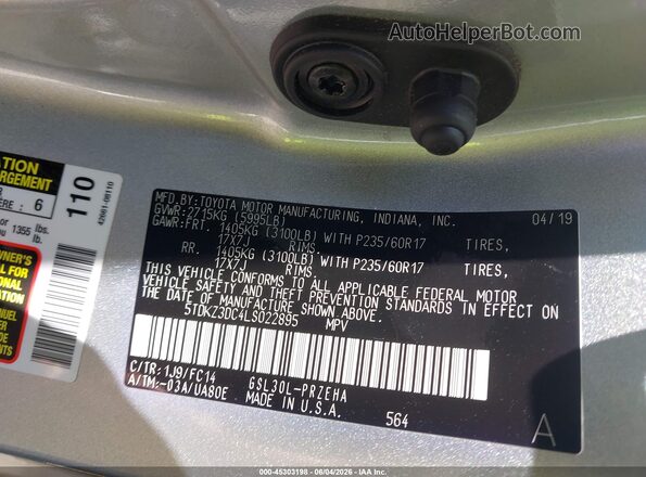 5TDKZ3DC4LS022895 2020 TOYOTA SIENNA Silver 