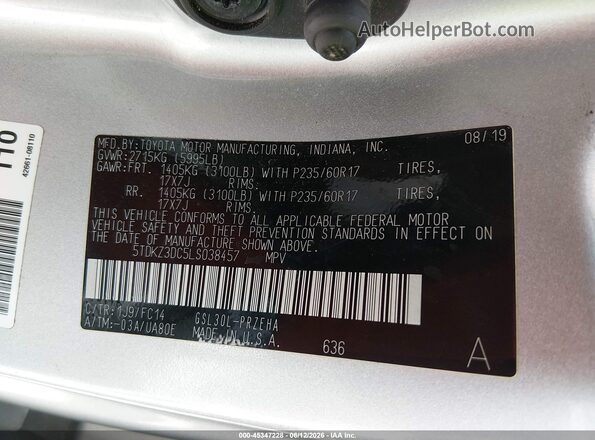 5TDKZ3DC5LS038457 2020 TOYOTA SIENNA Silver Engine compartment view
