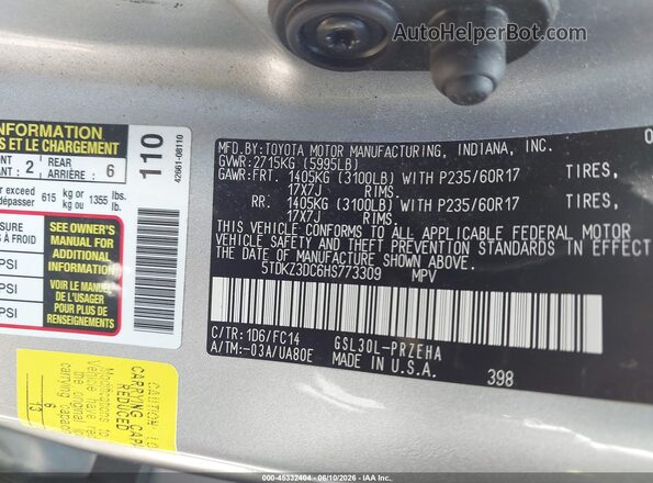 5TDKZ3DC6HS773309 2017 TOYOTA SIENNA Silver Vista del compartimento del motor