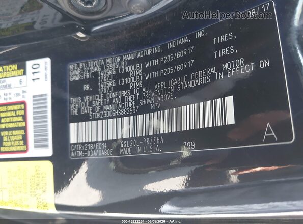 5TDKZ3DC6HS882997 2017 TOYOTA SIENNA Черный Вид подкапотного пространства