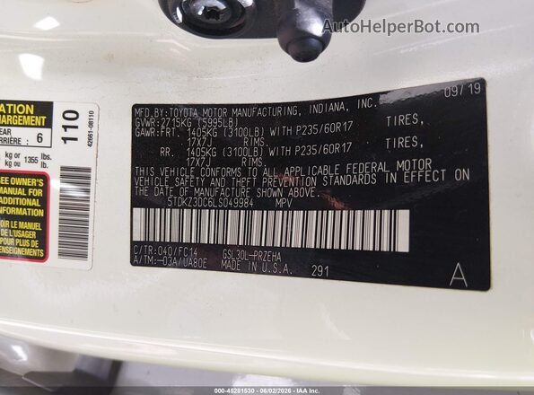 5TDKZ3DC6LS049984 2020 TOYOTA SIENNA White Engine compartment view