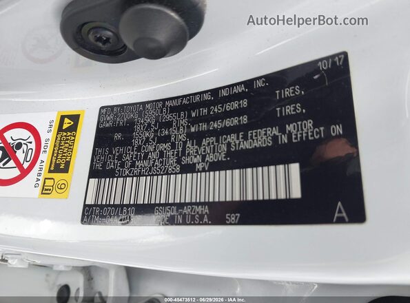 5TDKZRFH2JS527858 2018 TOYOTA HIGHLANDER Белый Вид подкапотного пространства
