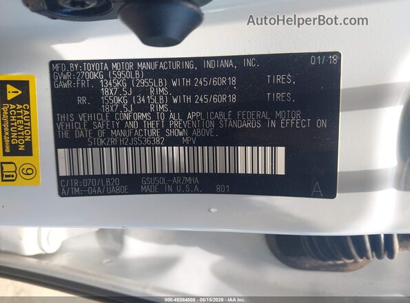 5TDKZRFH2JS536382 2018 TOYOTA HIGHLANDER White Engine compartment view