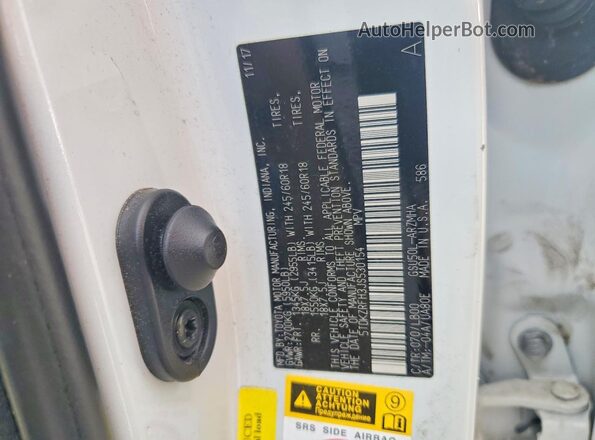 5TDKZRFH3JS530154 2018 TOYOTA HIGHLANDER White Вид наклейки з VIN-кодом