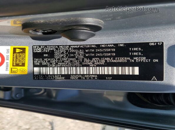 5TDKZRFH4HS517701 2017 TOYOTA HIGHLANDER Silver 